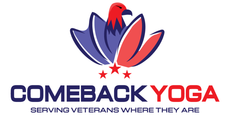 Come back yoga blue and red logo