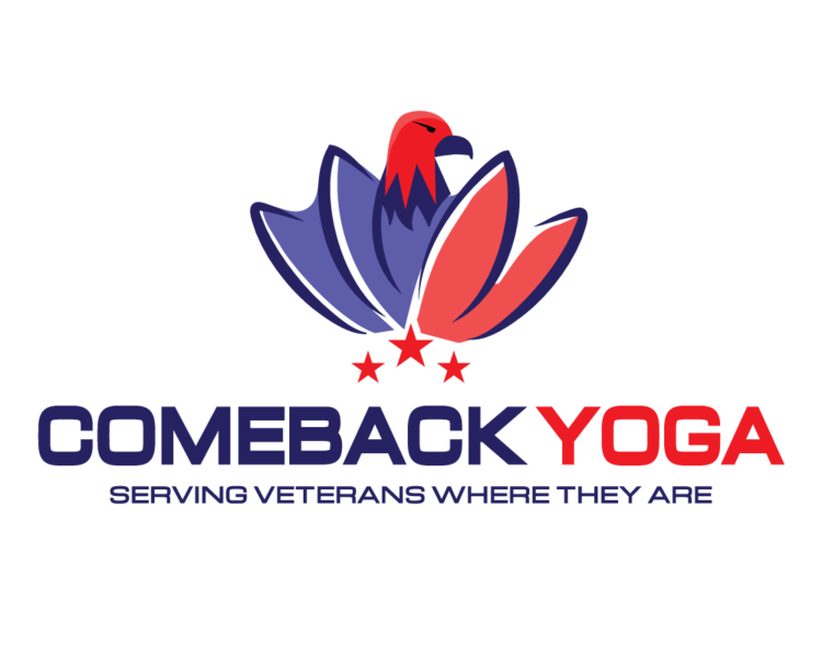 Come back yoga blue and red logo